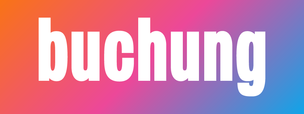 The word 'Buchung' on a gradient background. Representing the company logo.